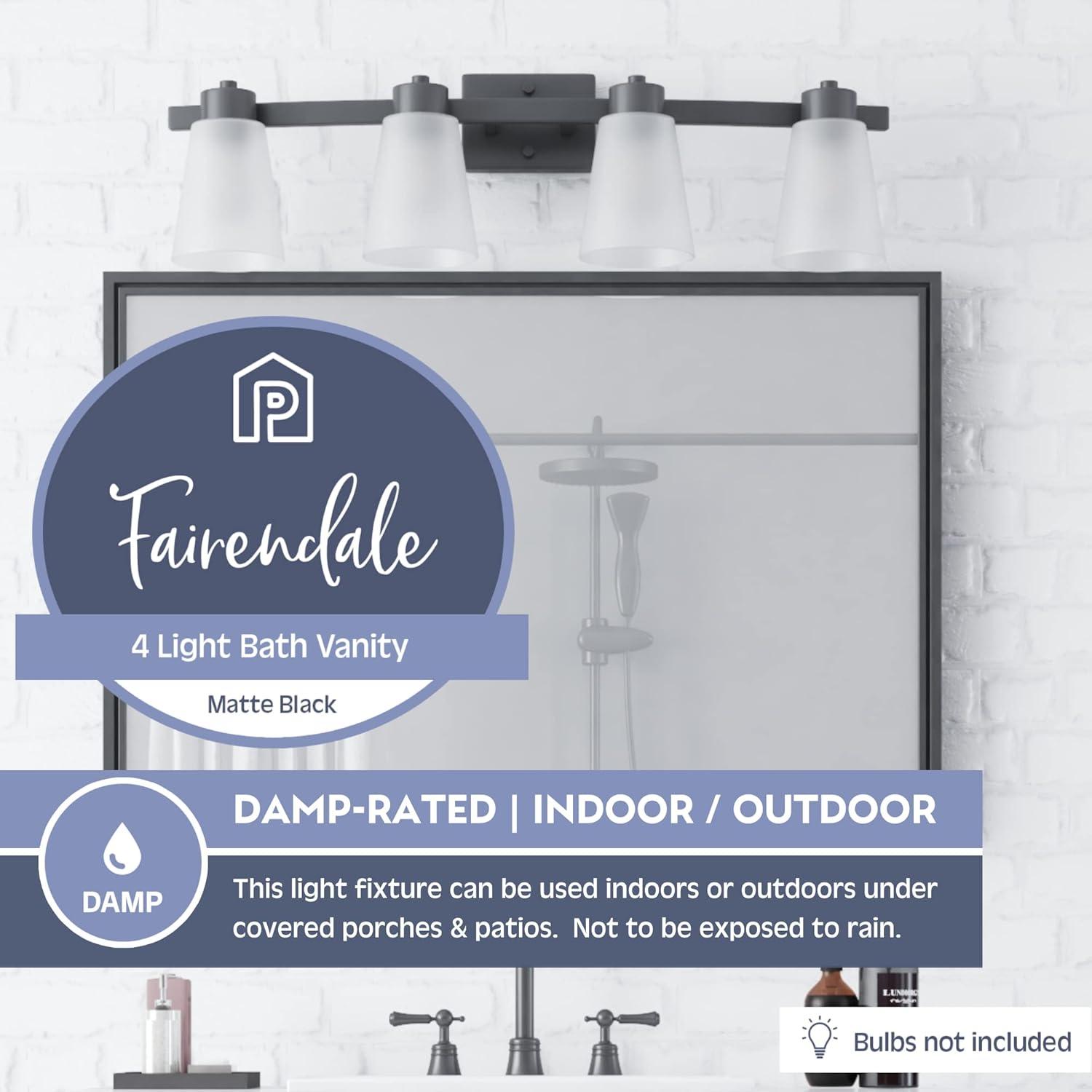Prominence Home Fairendale 4-Light Matte Black Bathroom Vanity Light with Frosted Glass Shade