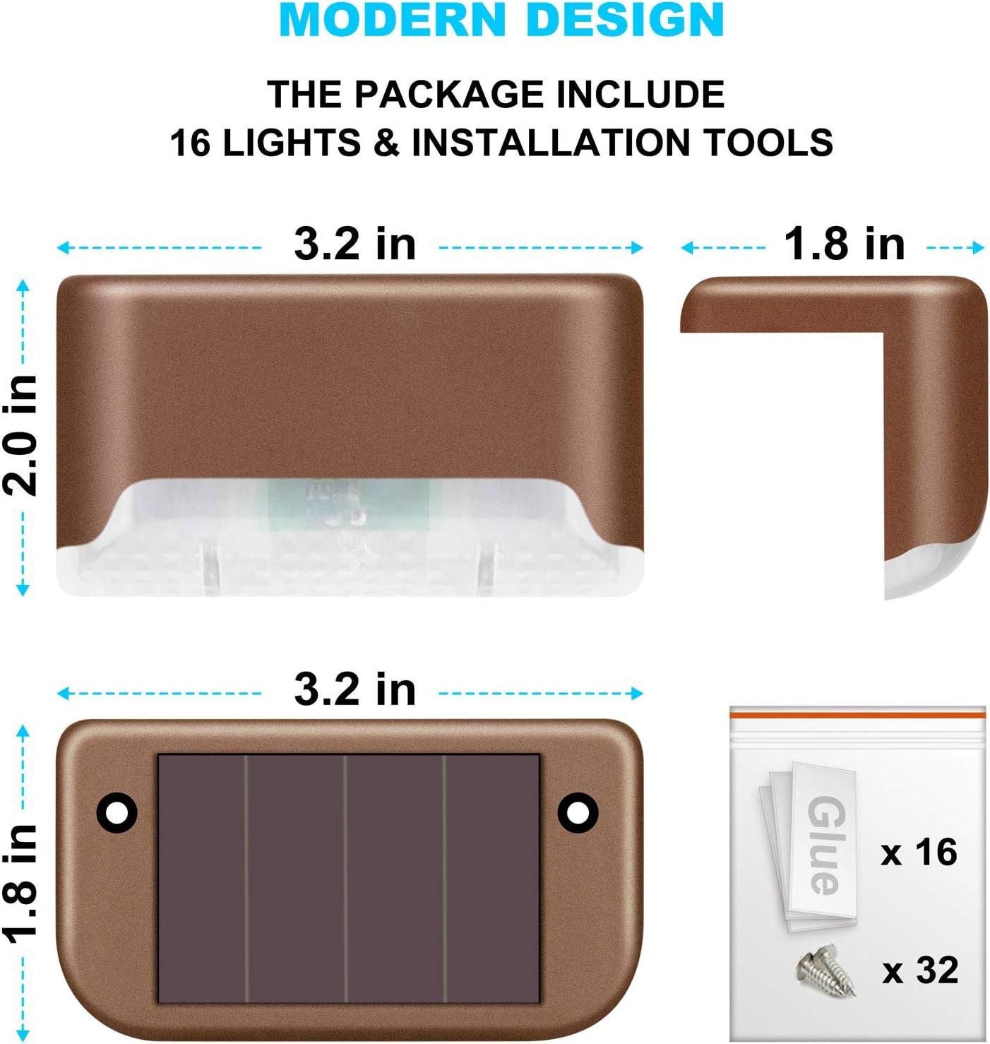 16 Pack Fence Post Solar Lights for Patio Pool Stairs Step and Pathway, Weatherproof LED Deck Lights Solar Powered Outdoor Lights (Warm White)