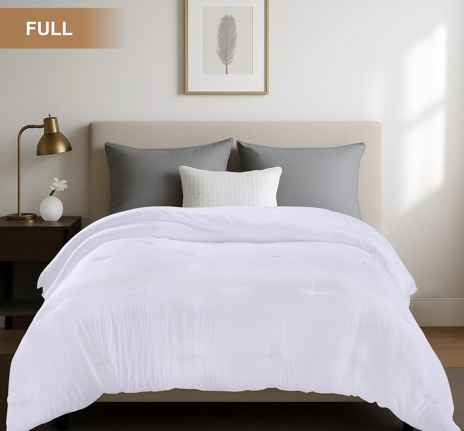 Comforter Full White All Season Down Alternative, Cooling Quilted Duvet Insert, Bed Comforter with Corner Tabs, Washable Hypoallergenic Reversible Quilt