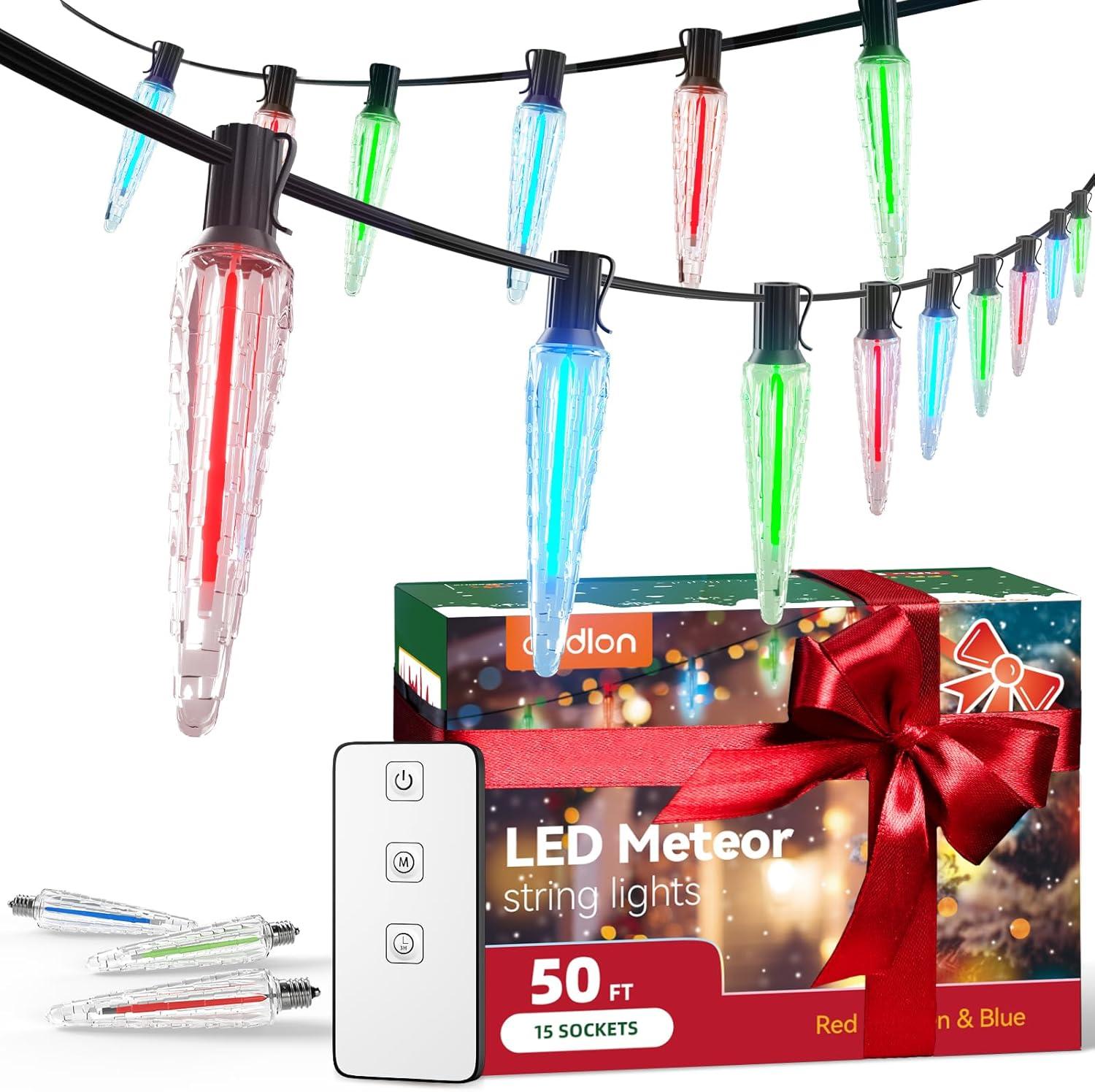 50FT Multicolor LED Icicle Meteor Outdoor String Lights