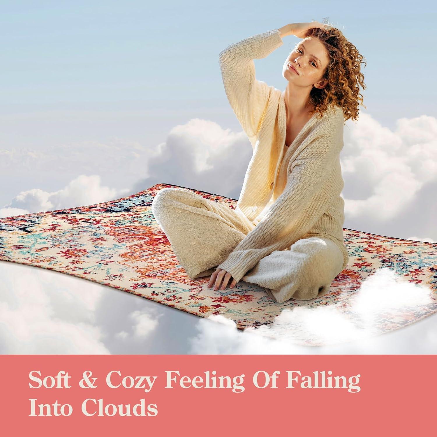 Moynesa 2'x3' Bohemian Area Rug, 2x3ft Small Boho Washable Bathroom Entryway Kitchen Rug,Floral Medallion Non Slip Pet Friendly Vintage Throw Carpet for Front Door Sink Living Room Bedroom, Orange