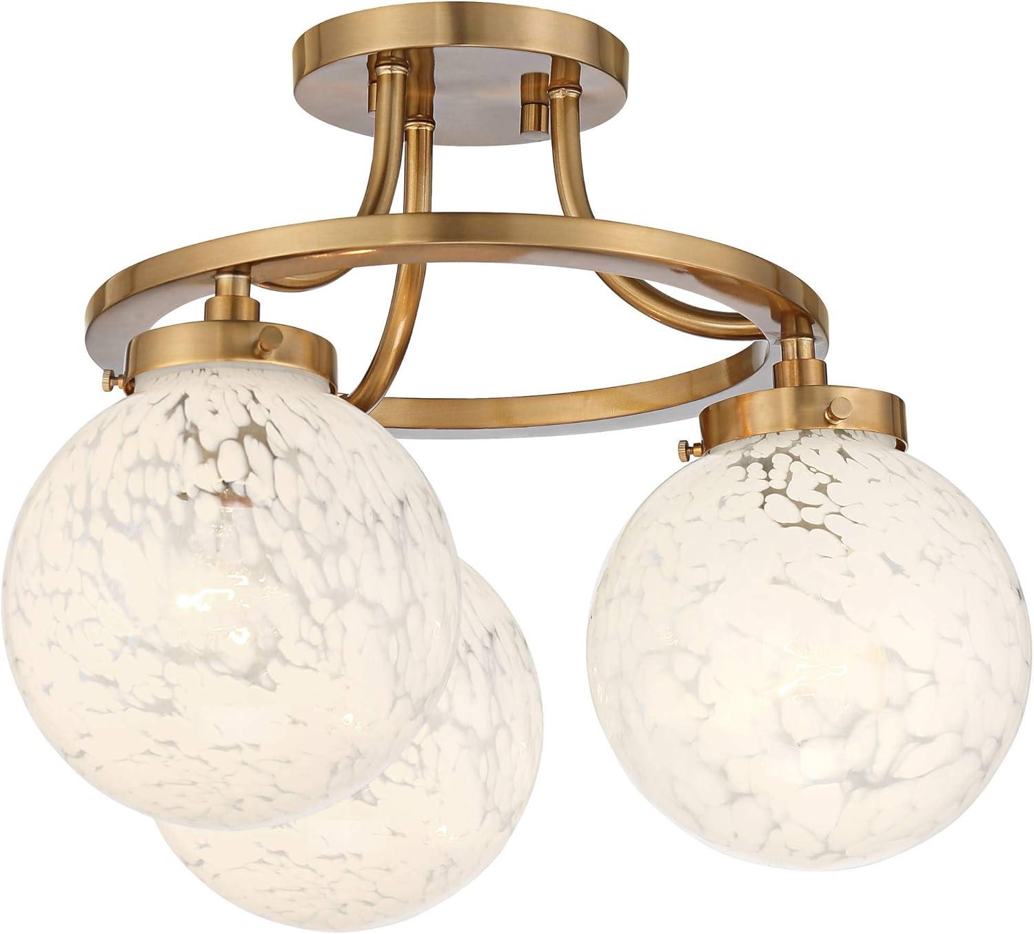 Aged Brass and Art Glass 19" Modern Ceiling Light