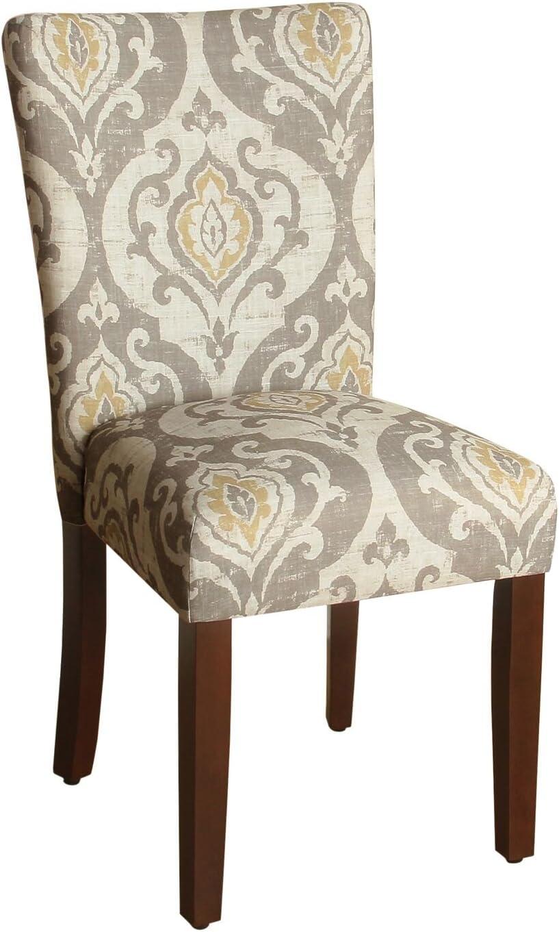 Paisley Linen Upholstered Parsons Side Chair with Wood Legs