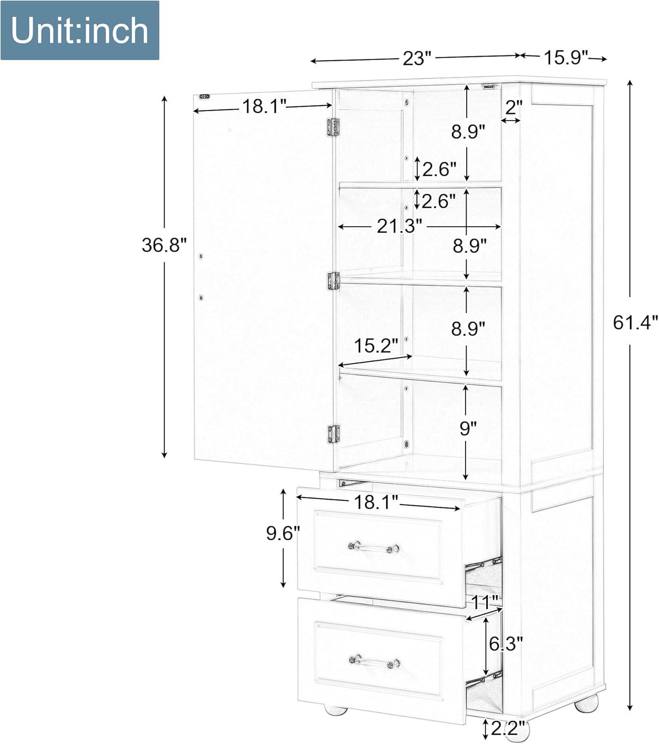 White MDF Freestanding Storage Cabinet with Adjustable Shelves