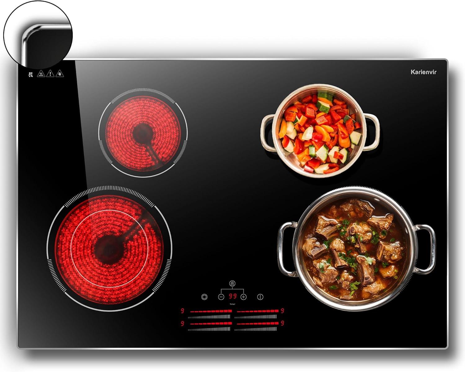 30 Inch Black Ceramic Electric Cooktop with Stainless Steel Frame