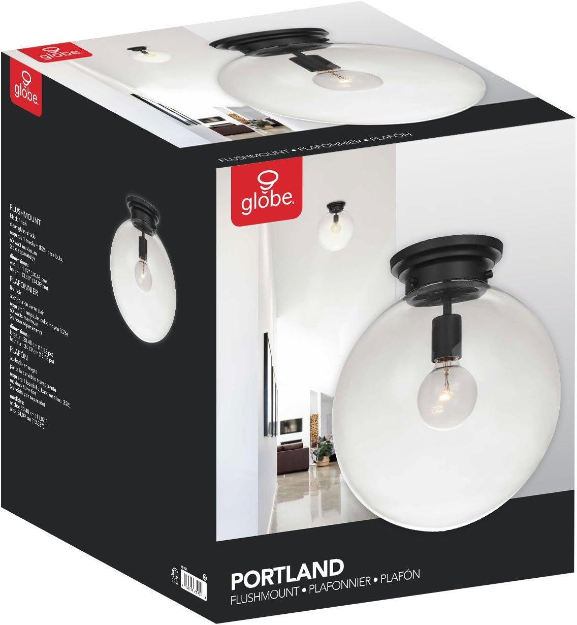 Globe Electric Portland 1-Light Black Semi-Flush Mount Ceiling Light, 65954