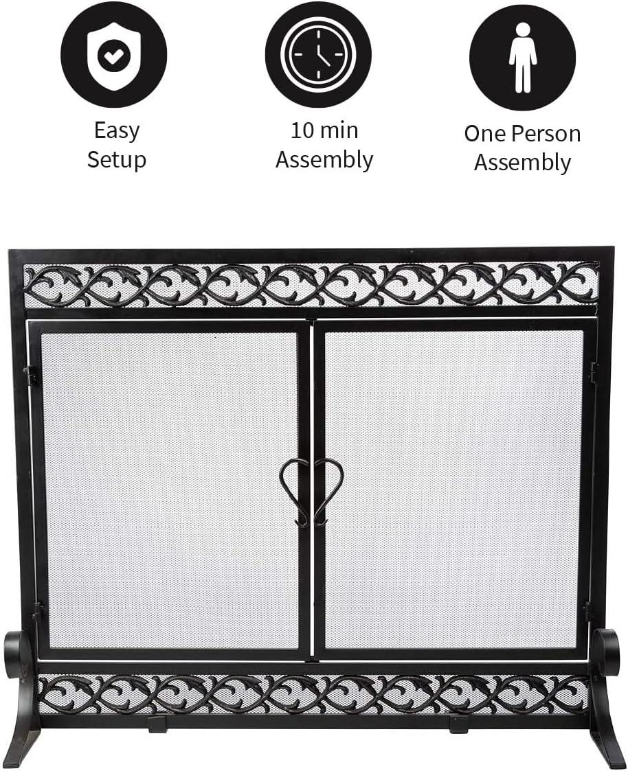 Small Cast Iron Scrollwork Fireplace Fire Screen with Doors