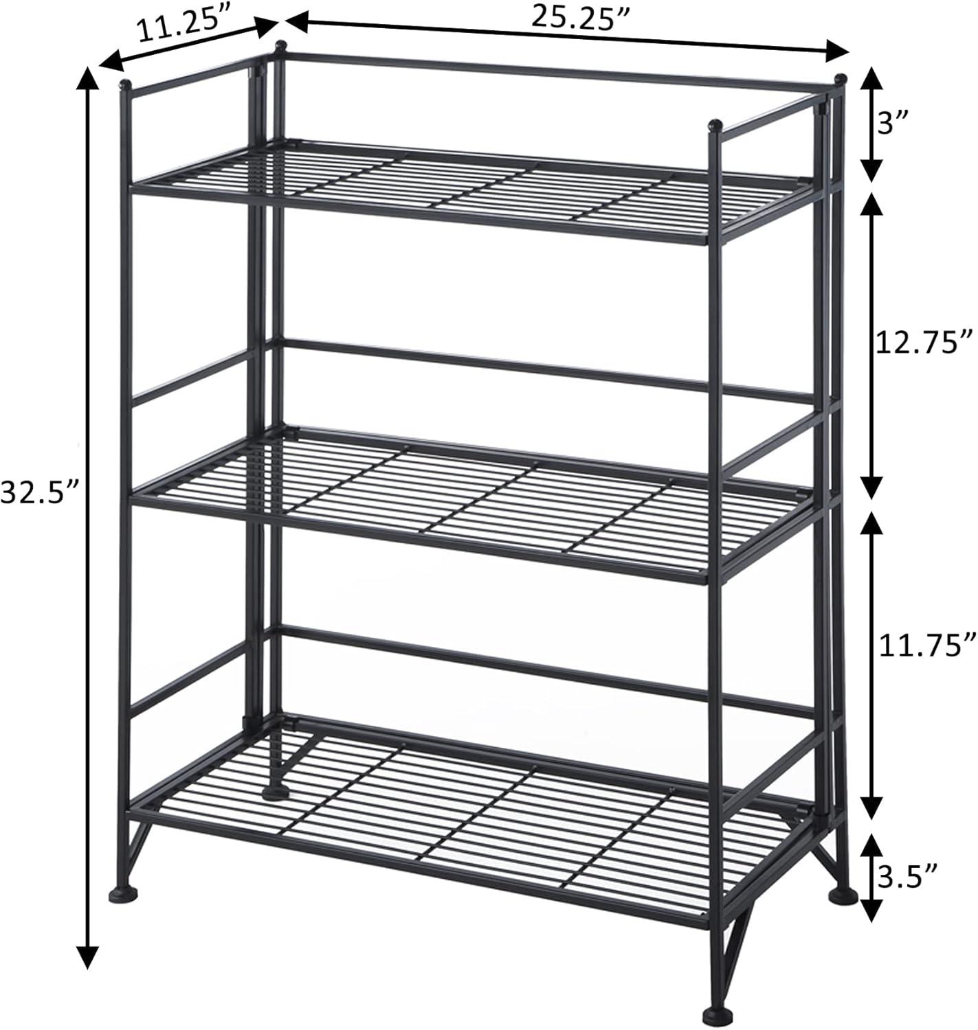 17 Stories 3-Tier Wide Folding Metal Shelf, Black