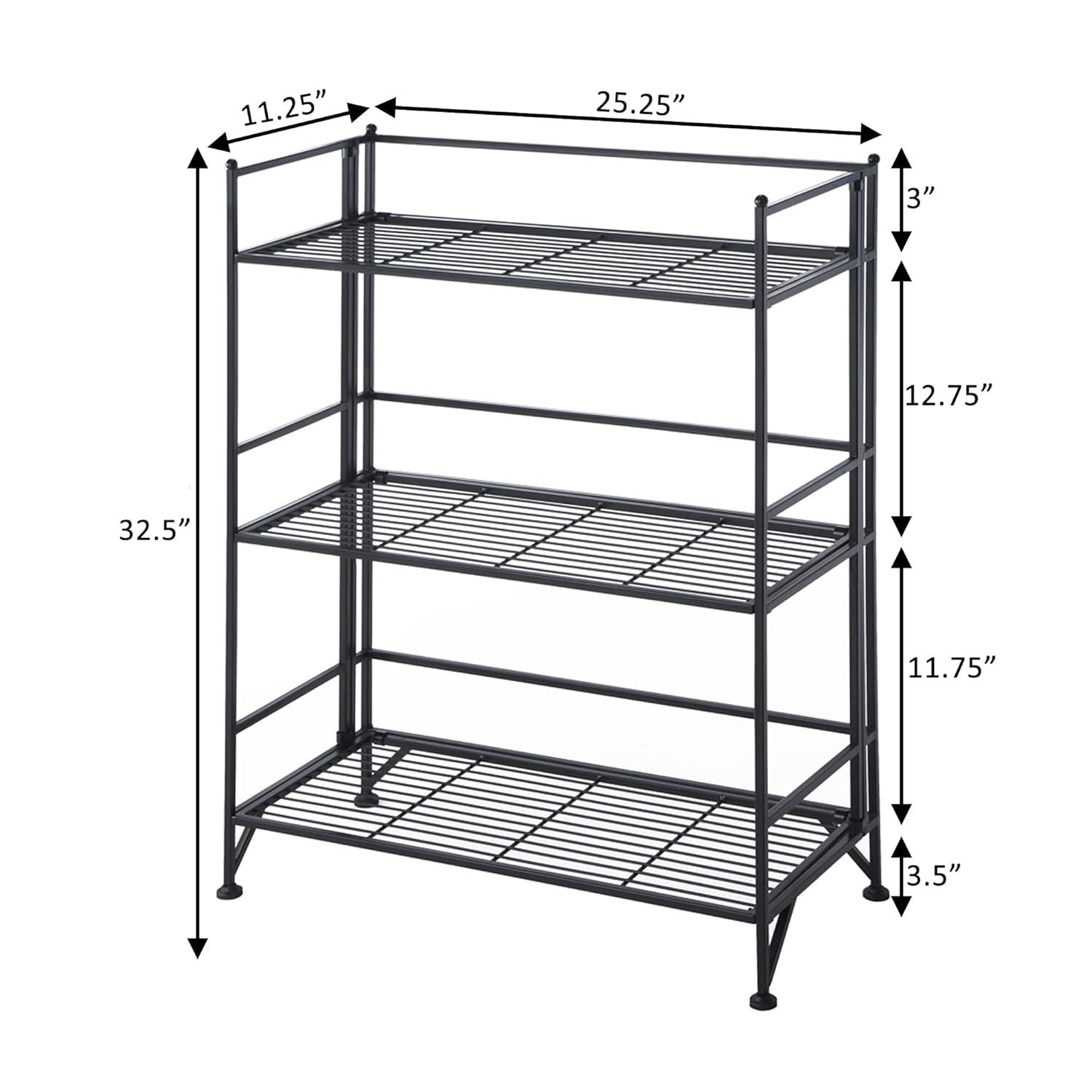 17 Stories 3-Tier Wide Folding Metal Shelf, Black