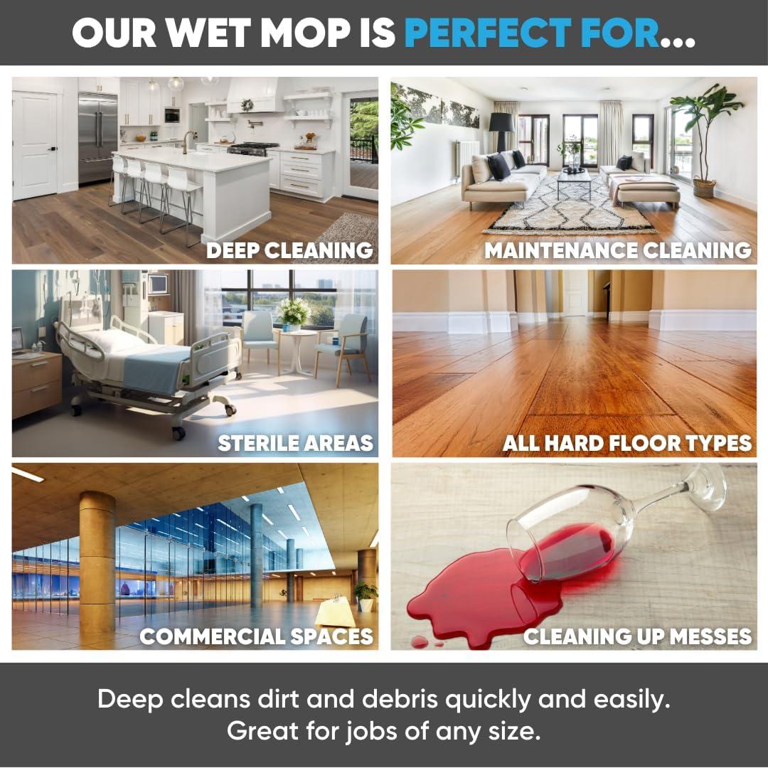 Microfiber Wholesale™ 24 inch Microfiber Mop Pads - Machine Washable, Reusable, Refills & Replacement Wet Mop Heads Compatible with Any Microfiber Flat Mop System (3 Pack)