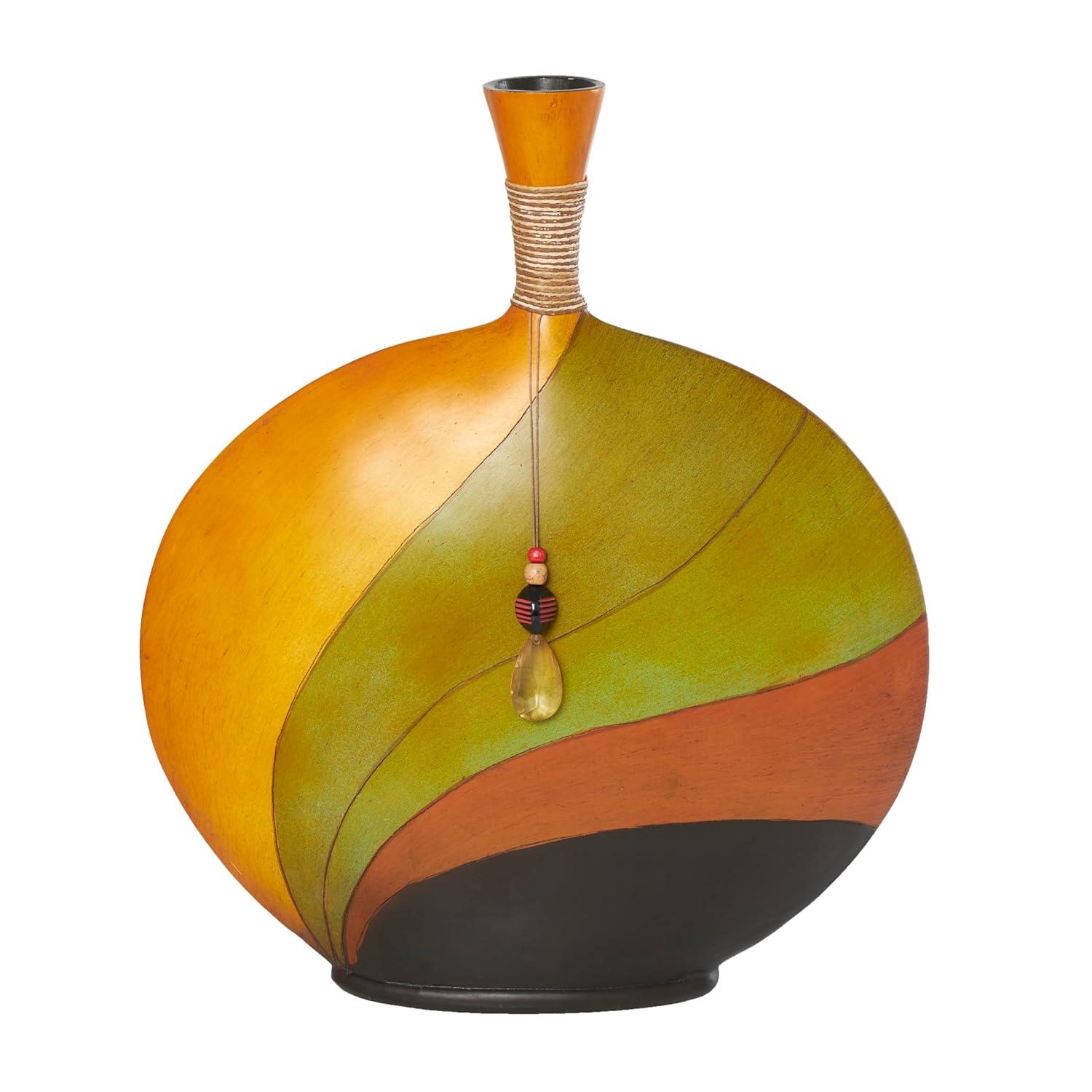 DecMode 20" Abstract Multi Colored Polystone Vase with Wrapped Beaded Accent