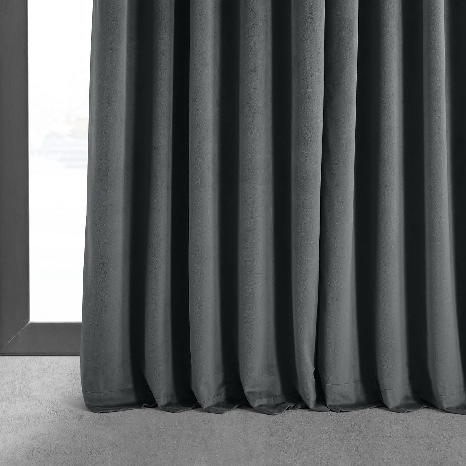 Half Price Drapes Signature Natural Grey Extra Wide Velvet Blackout Curtains (1 Panel),100W X 108L