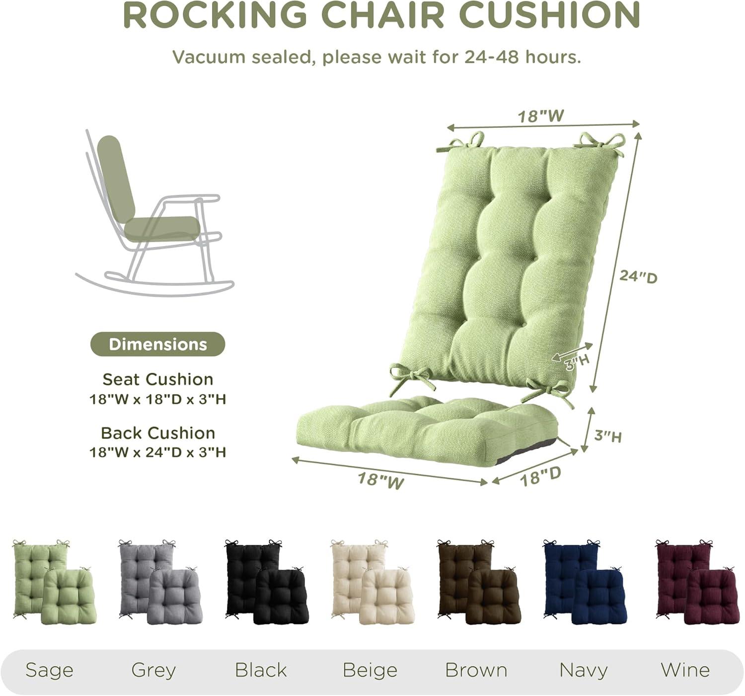 Codi Outdoor Rocking Chair Cushions, Water Resistant Rocker Chairs Replacement Cushion Set for Patio Porch Garden, Sage 1PK