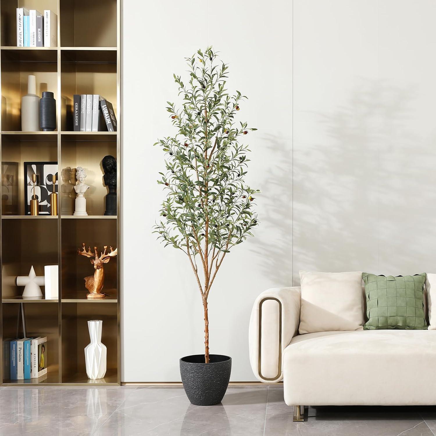 Aritizone Artificial Olive Tree 7FT Tall Fake Olive Tree with Adjustale Branches Artificial Tree for Modern Home Office Living Room Floor Decor Indoor (7FT)