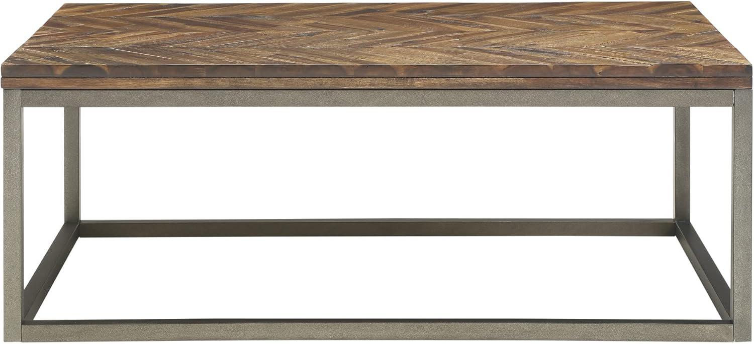 Lorenza Cocktail Metal Table Brown - Steve Silver Co.: Acacia Wood, Herringbone Pattern, Vintage Nickel Base