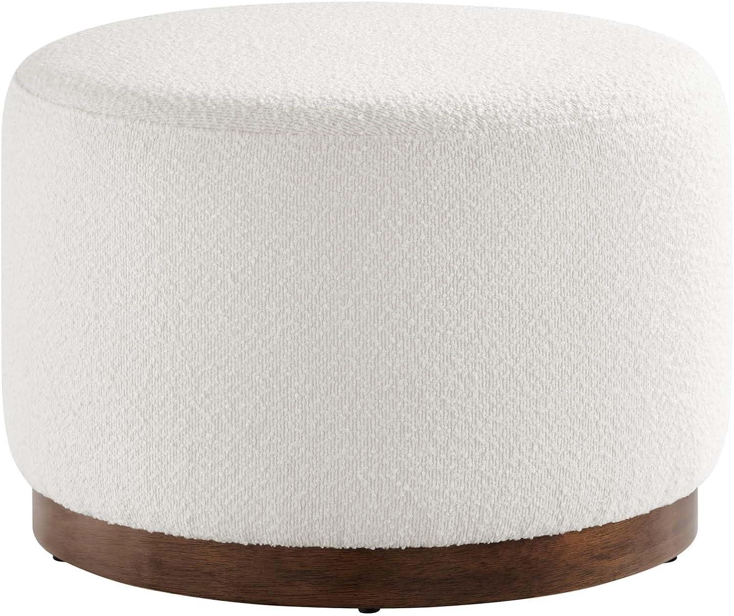 Tilden 23" Round Boucle Upholstered Ottoman with Walnut Base