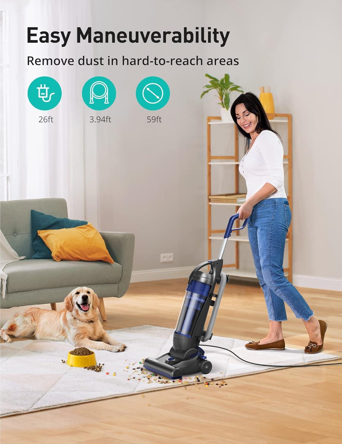 Upright Vacuum Cleaner, Aspiron 1200W 25kPa 5-Mode Bagless Vacuum Cleaner with Crevice Tool & Extension Wand,3L Dust Cup with HEPA Filter, Upright Vacuum for Carpet, Pet Hair,Hard Floor,Tile Particles