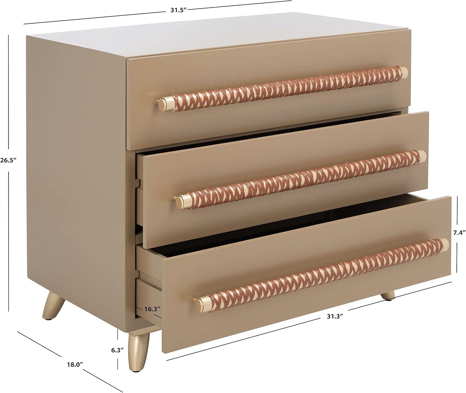 Raquel 3 Drawer Chest - Taupe/Gold/Brown Faux Leather - Safavieh.