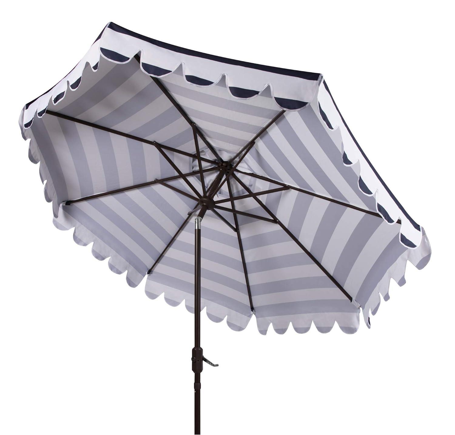 Maui Single Scallop Striped 9Ft Crank Push Button Tilt Umbrella - PAT8011 - Orange - Safavieh