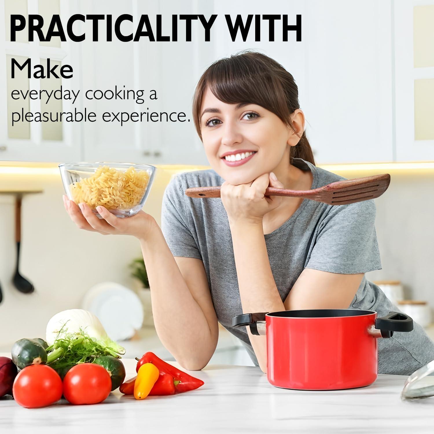 Sandistore Plate Mates Set 7PCS Wooden Cooking Utensils Kitchen Utensil Natural Teak Wood Kitchen Utensils Tool Nonstick Hard Wooden Spatula And Wooden Spoons