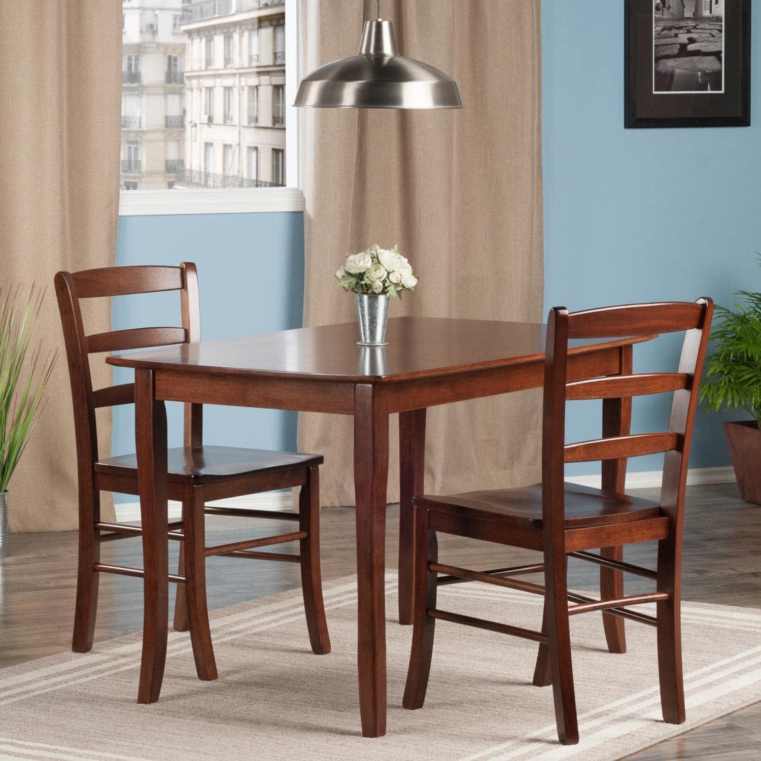 Walnut Solid Wood Transitional Dining Set with Ladderback Chairs