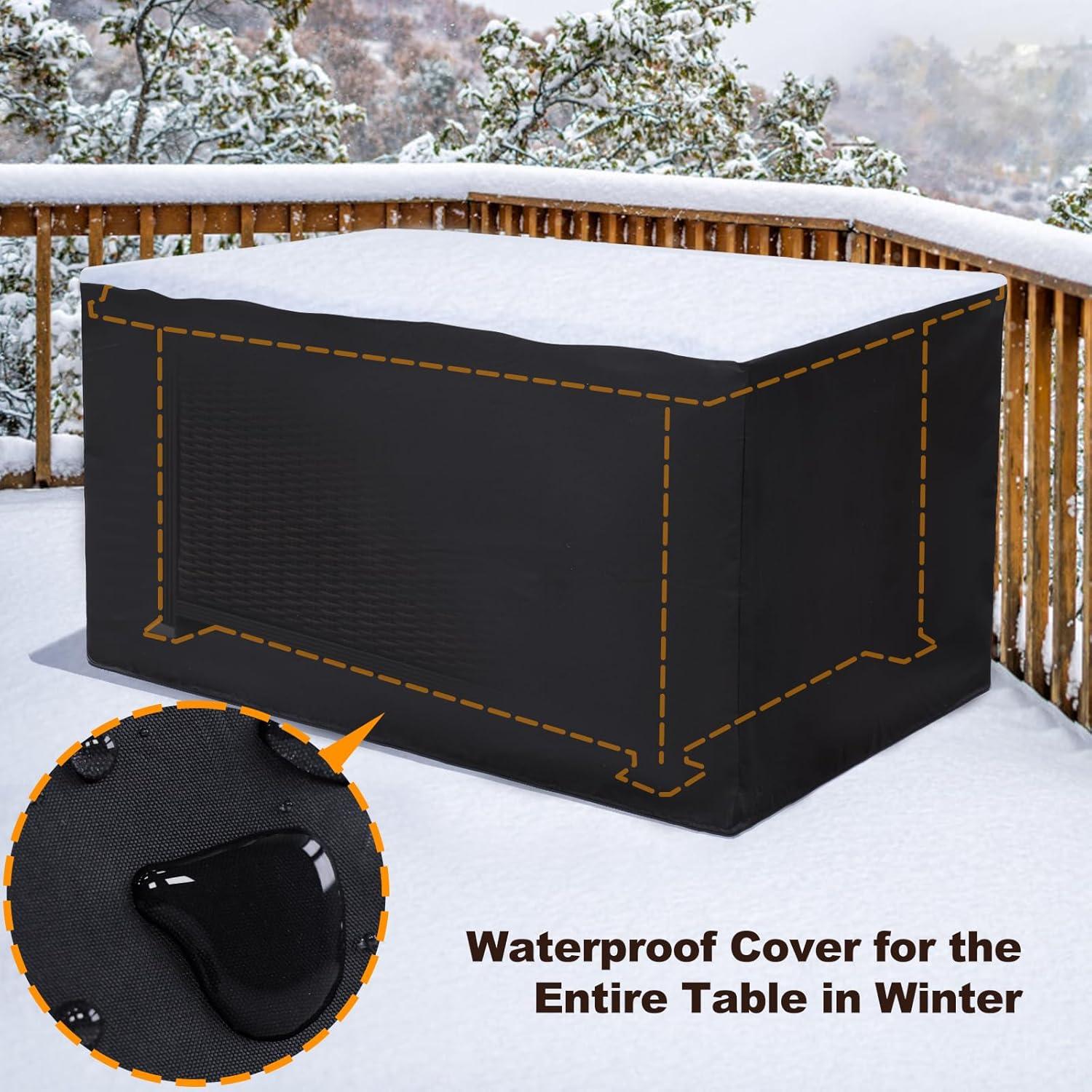 Brown Rectangular Gas Fire Pit Table with Wicker Design