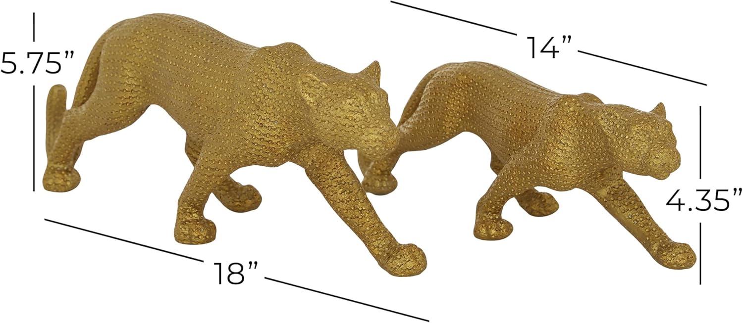 18", 14"W Gold Polystone Leopard Sculpture, by DecMode (2 Count)