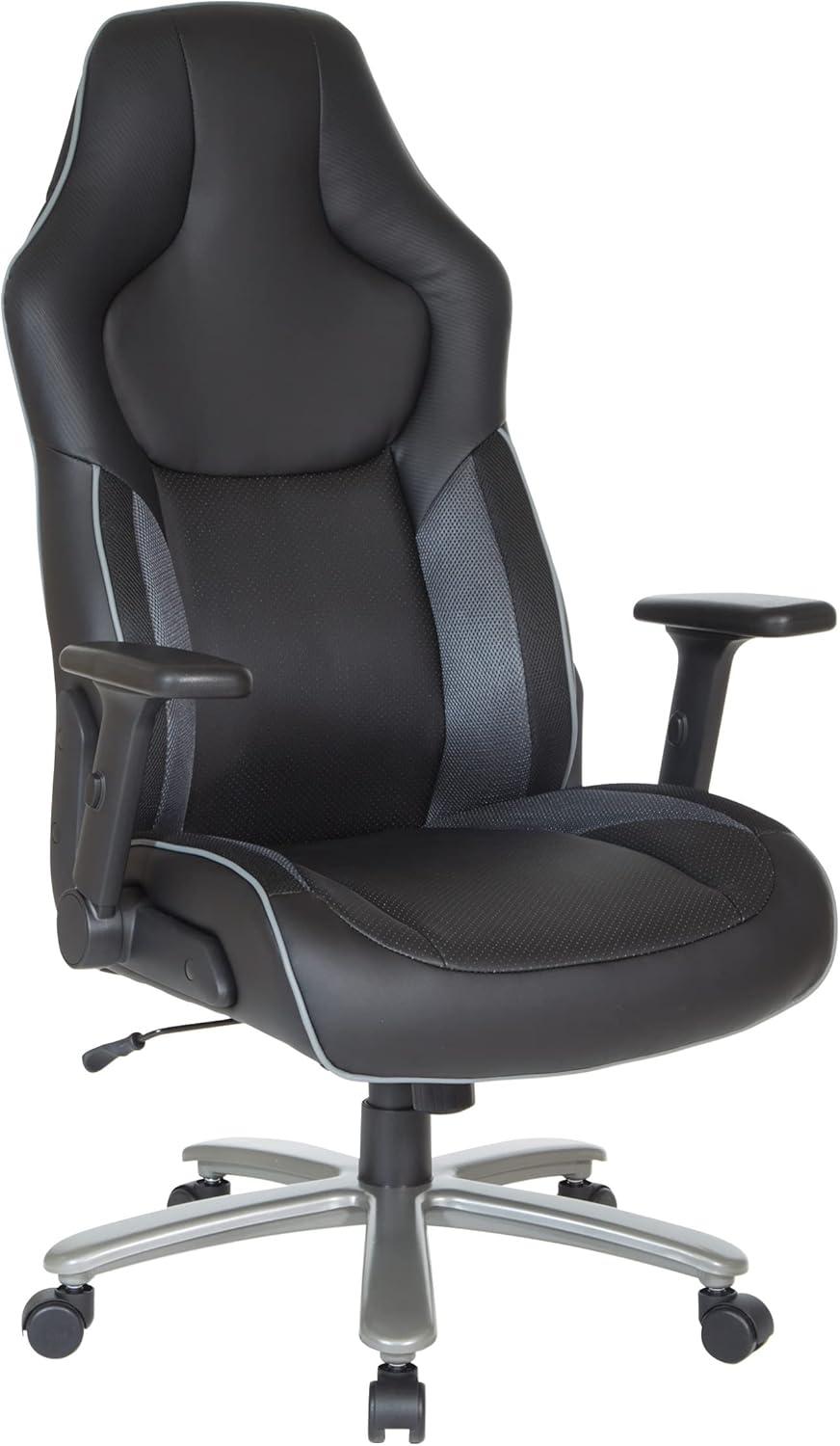 Big & Tall Bonded Leather Gaming Chair in Gray Mesh