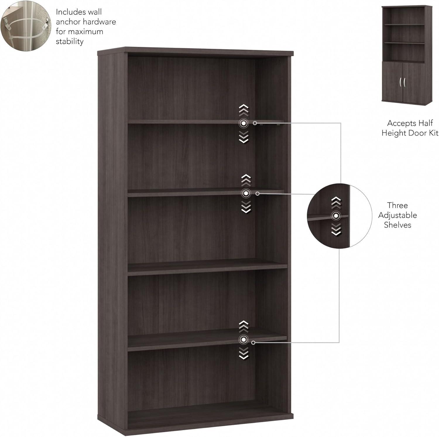 Studio C 5 Shelf Bookcase in Storm Gray - Engineered Wood