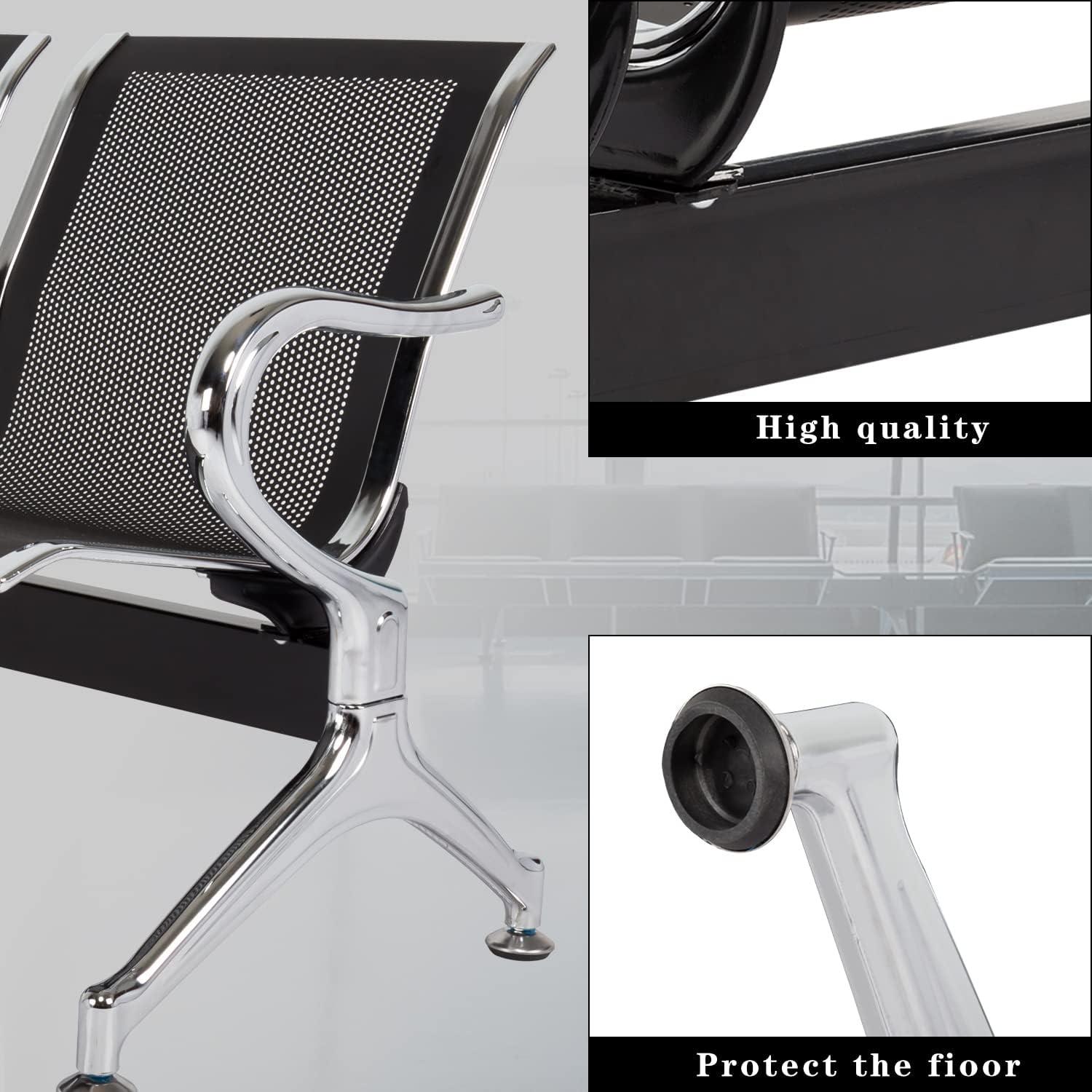 Kinbor Waiting Room Chairs, 3-Seat Reception Chairs Office Guest Waiting Furniture Bench Seating for Airport Bank Hospital, Black
