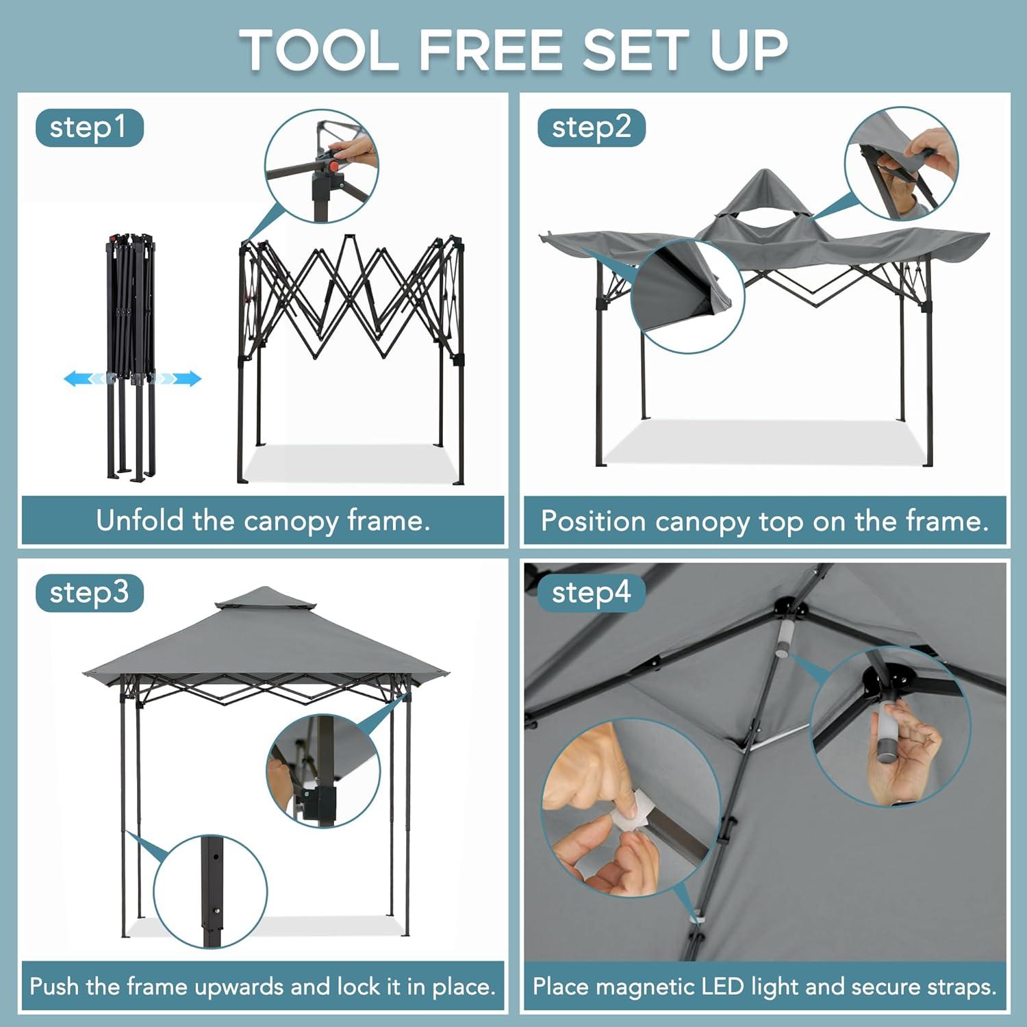 SUNJOY 8' x 5'  Pop up Grill Gazebo Double Tiered Outdoor Gazebo Standing-Height Canopy with Magnetic LED Light, Adjustable Ceiling Height, for BBQ,Picnics, Outdoor Events & Reviews | Wayfair
