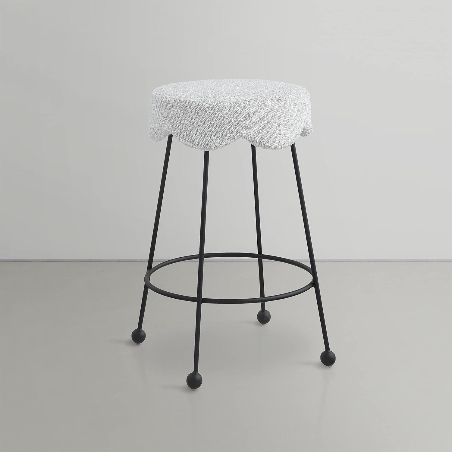 Contemporary Cream Boucle Counter Stool with Matte Black Metal Legs