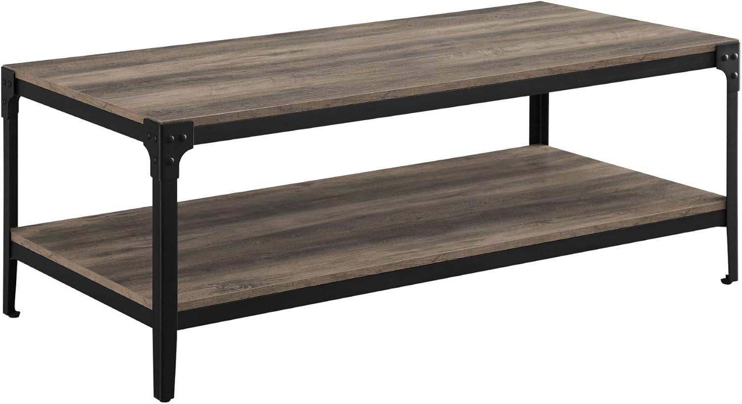 Rustic Gray Wash Rectangular Wood & Metal Coffee Table