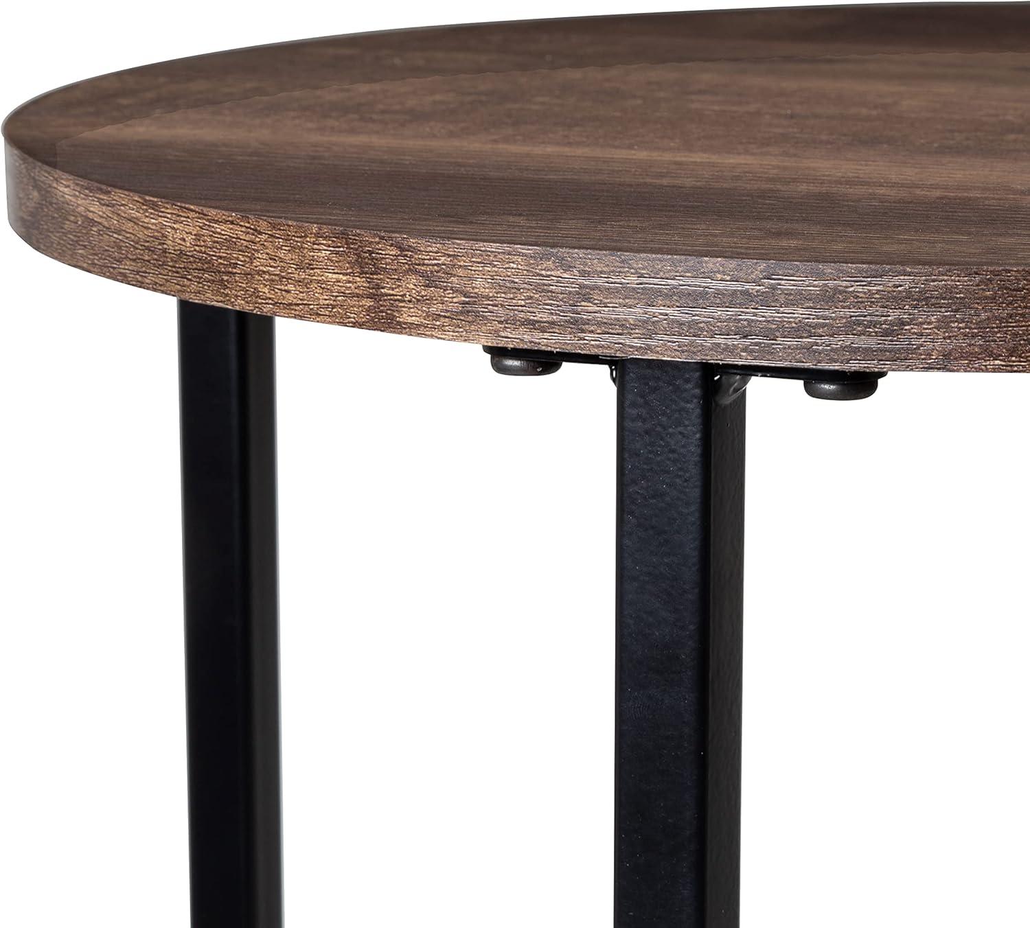 24" Black and Natural MDF Round Side Table with Metal Base