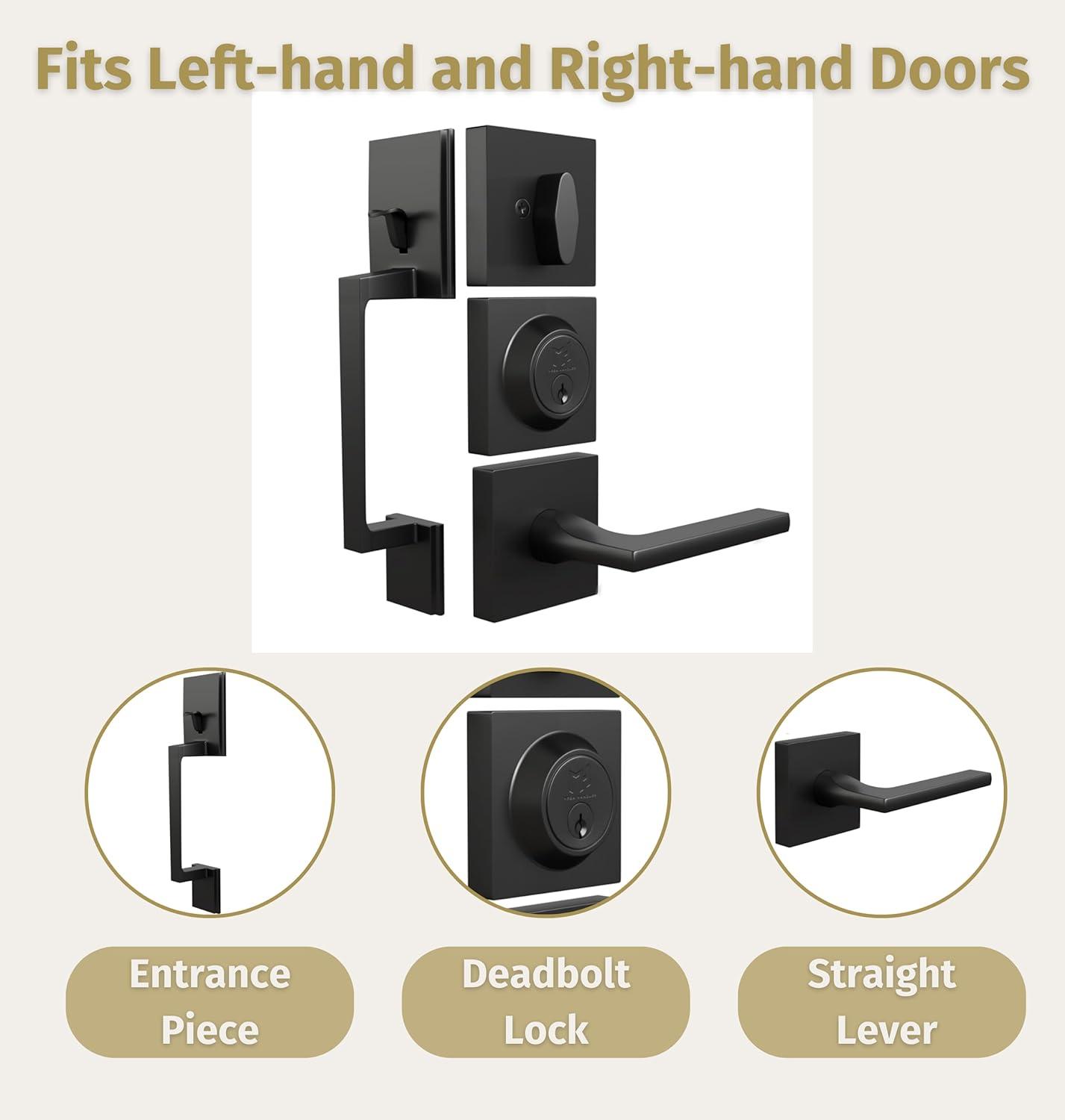 Mega Handles Door Handleset - Single Cylinder Handleset with Lever for Entrance and Front Door