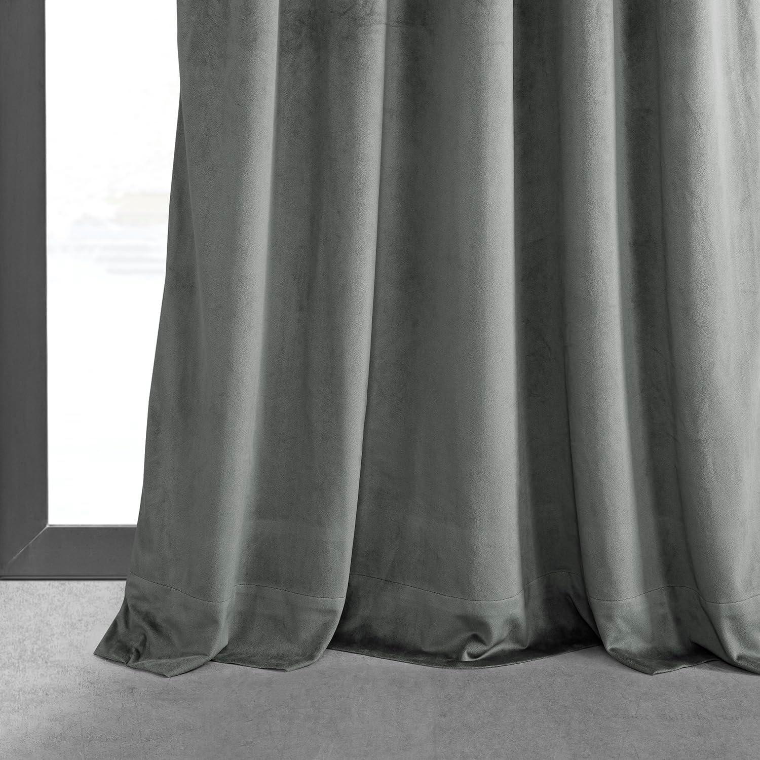 Silver Grey Velvet Blackout Pleated Window Panel, 96 Inches