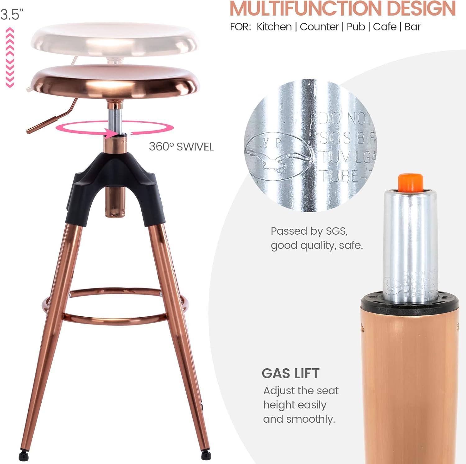 Brage Living 29-32.5 Inch Industrial Adjustable Bar Stool, Swivel Round Seat Metal Barstool with Legs, Backless Heavy Duty Airlift Bar Chair for Kitchen Dining Pub Cafe (Black)