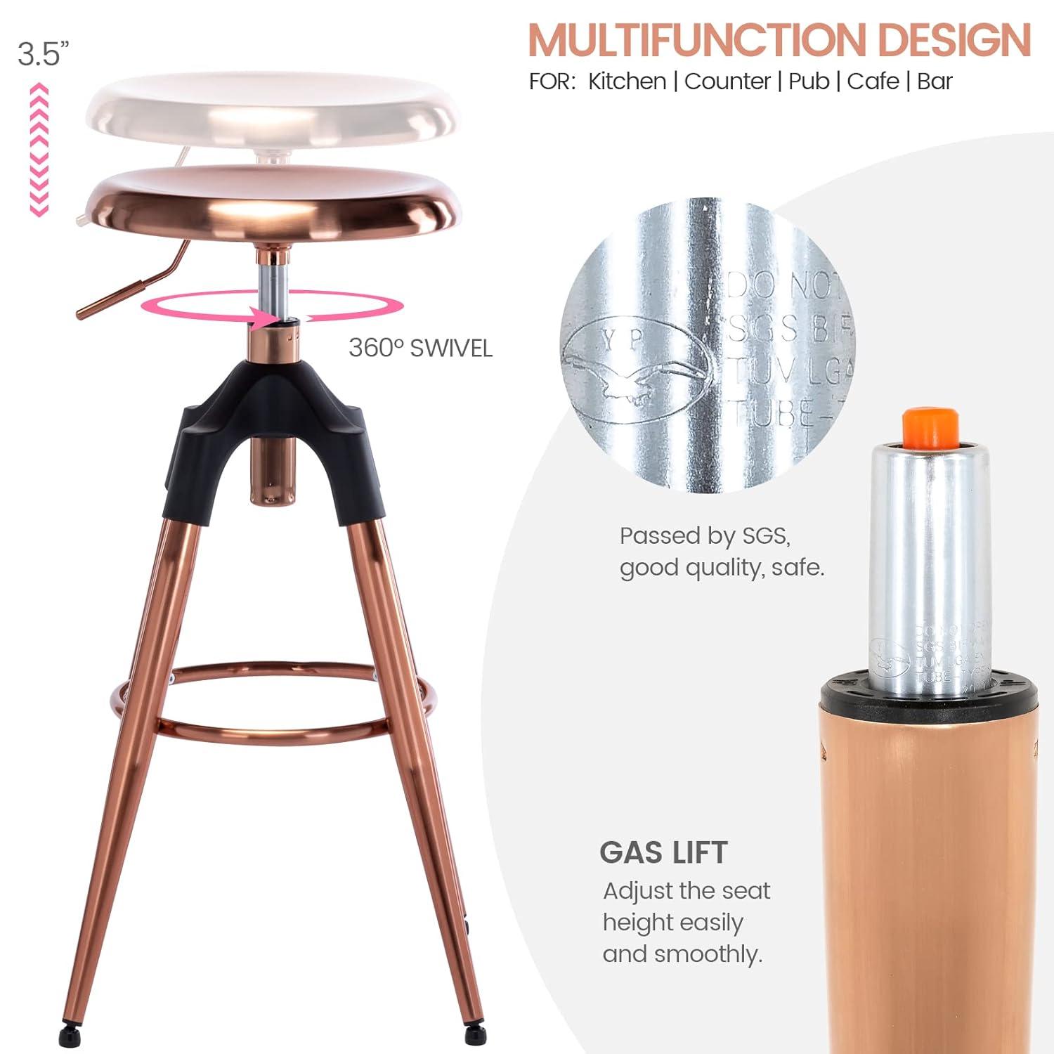 Brage Living 29-32.5 Inch Industrial Adjustable Bar Stool, Swivel Round Seat Metal Barstool with Legs, Backless Heavy Duty Airlift Bar Chair for Kitchen Dining Pub Cafe (Black)