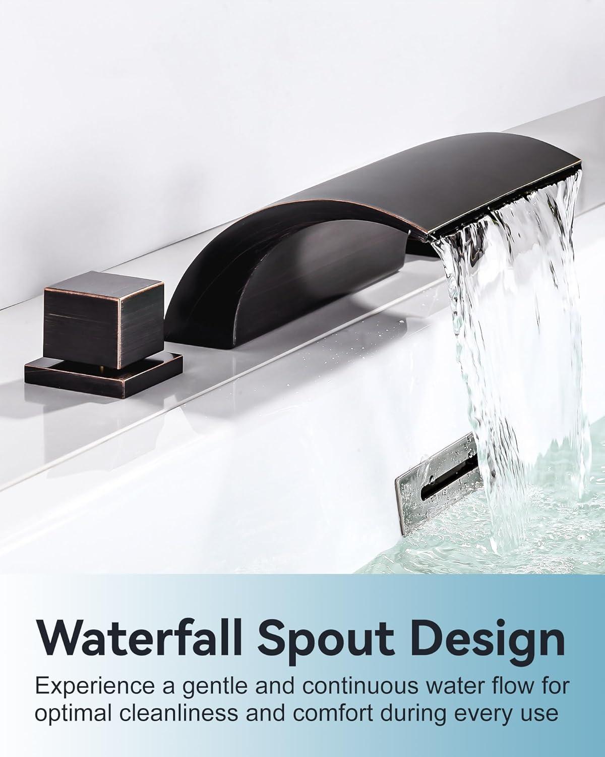 Oil Rubbed Bronze Waterfall Roman Tub Faucet with Double Handles