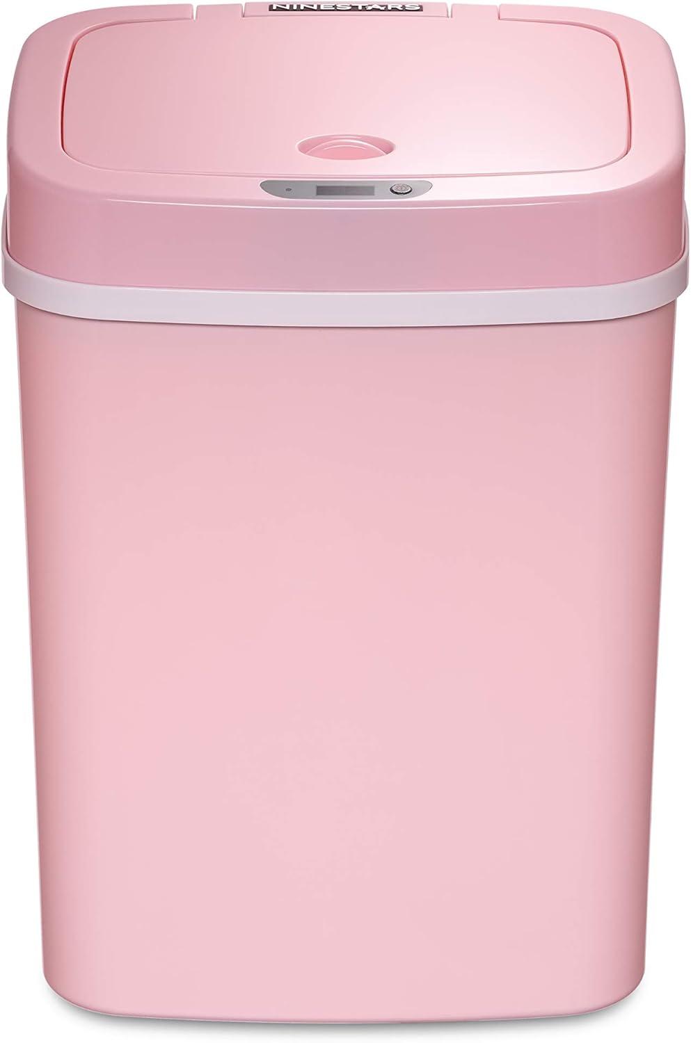 Nine Stars 3.2 Gallon Trash Can, Plastic Touchless Bathroom Trash Can, Pink