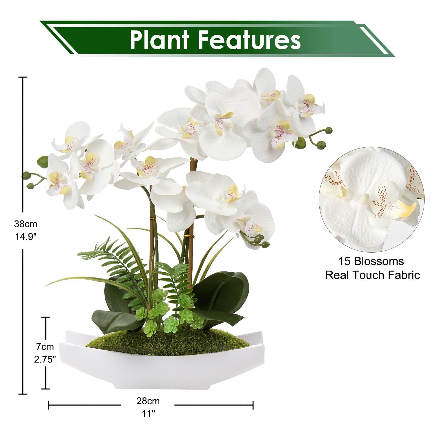 15" Artificial Orchid Flowers Phalaenopsis Flower Arrangements in Silver Vase Wedding Party Home Decor