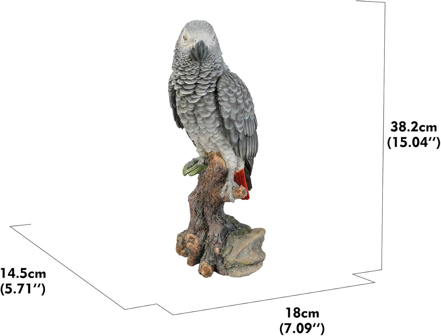 Grey Gabon Parrot on Stump Resin Indoor/Outdoor Statue