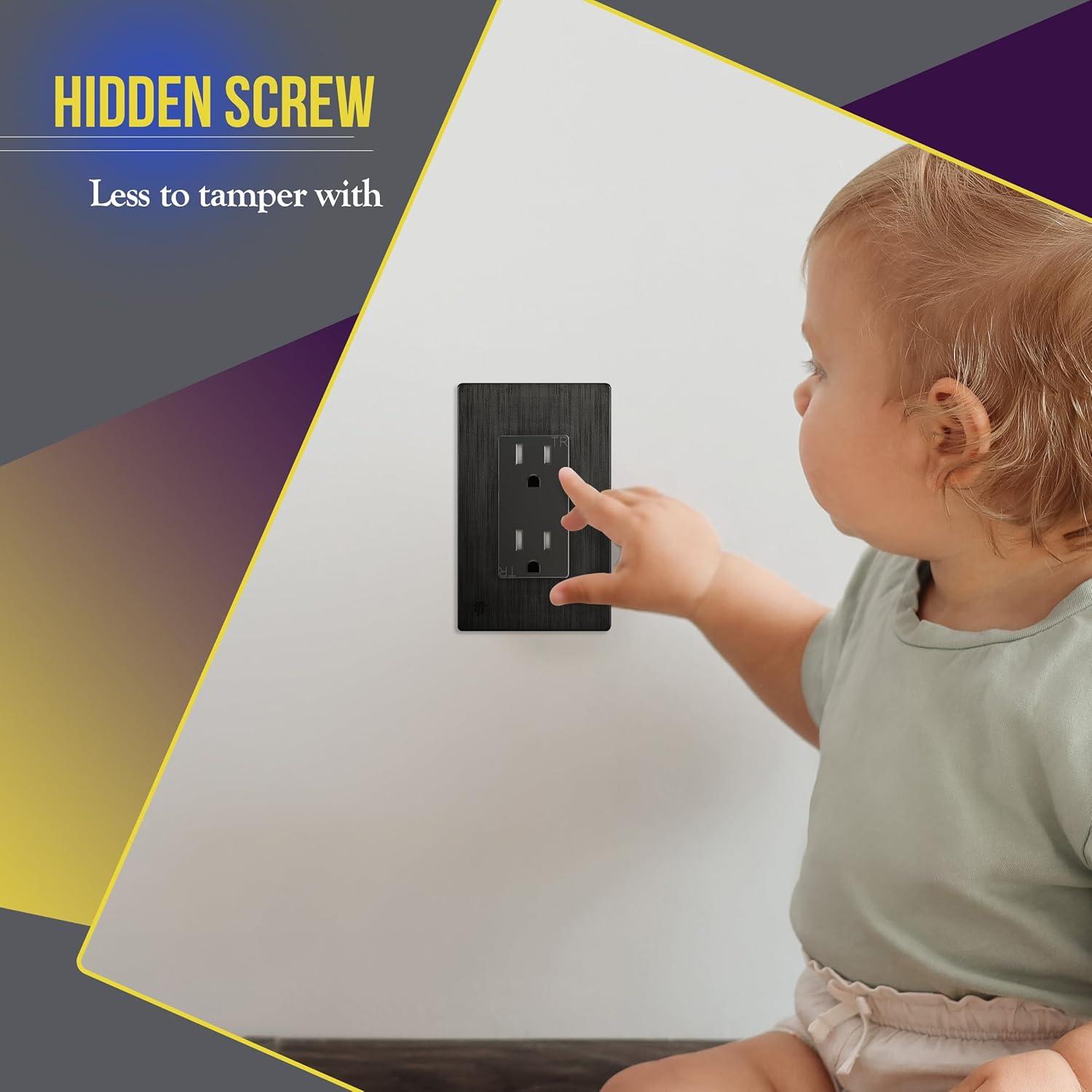 ENERLITES Elite Series Screwless Decorator Wall Plate, Child Safe Outlet Cover, Size 1-Gang Unbreakable Polycarbonate Thermoplastic, SI8831-BDB Brushed Dark Bronze