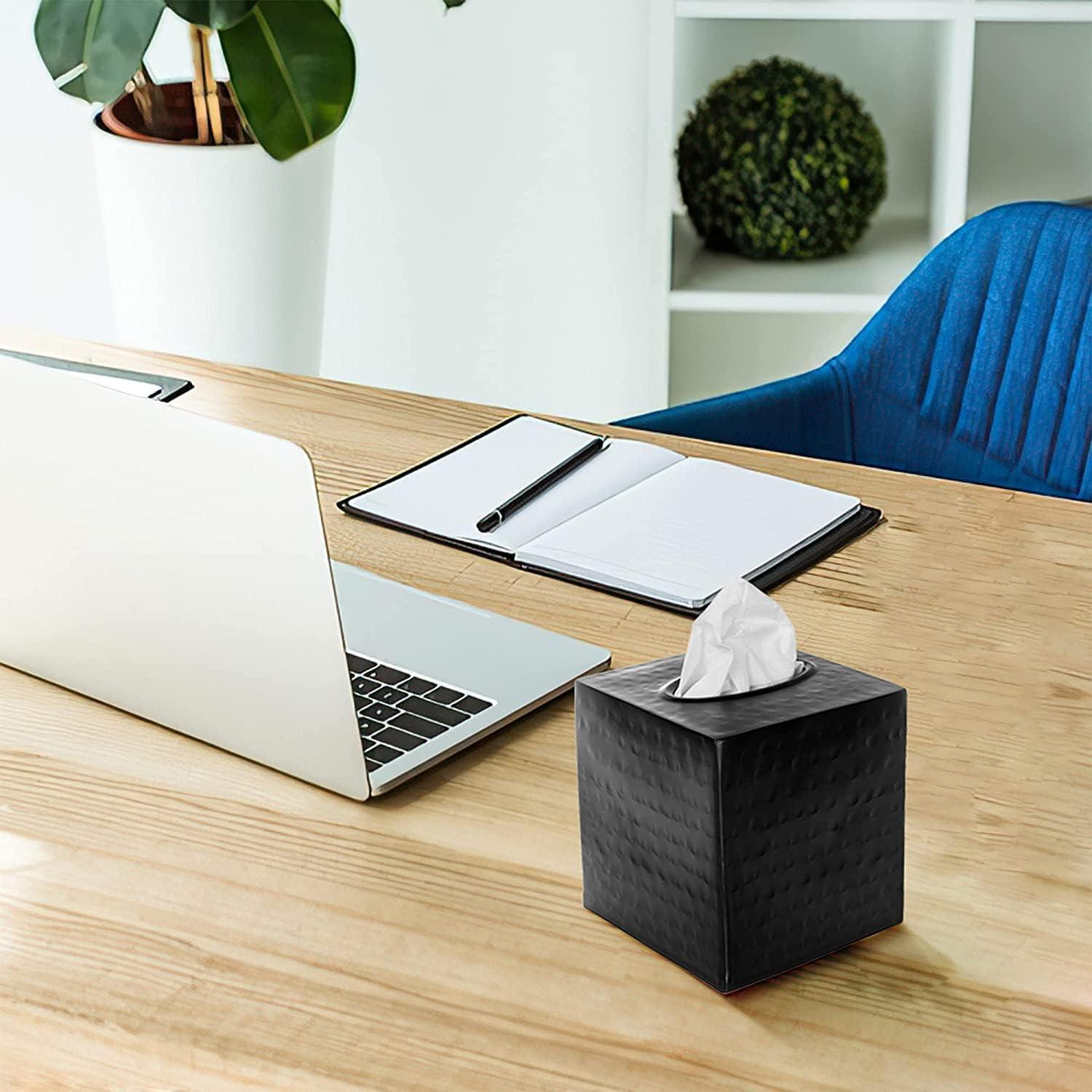 Matte Black Hand Hammered Aluminum Tissue Box Cover