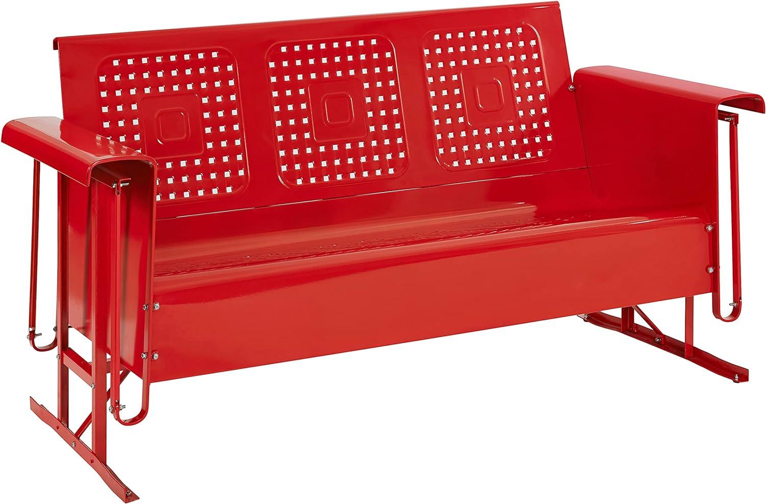 Retro Bright Red Metal Outdoor Sofa Glider, 60"