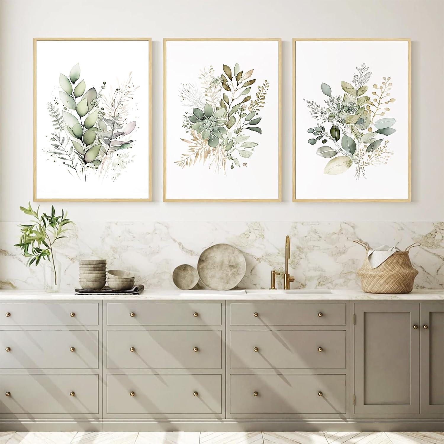 Watercolor Botanical Wall Art Set Of 3 Boho Floral Canvas Wall Decor Prints Sage Green Wildflower Wall Art Modern Flower Pictures Botanical Painting For Bedroom Bathroom 16X24 Inch Unframed