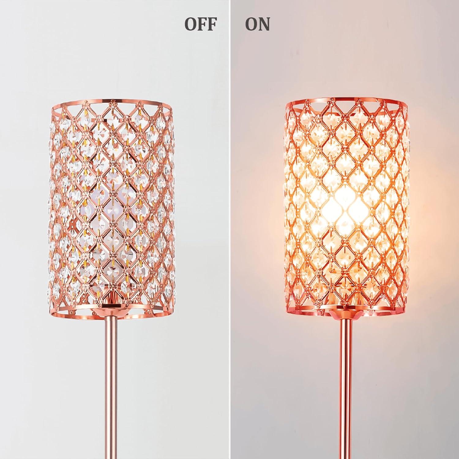 Crystal Floor Lamp with Remote Control, Smart Rose Gold Floor Lamps for Living Room with Bulb Included, Crystal Standing Lamp Rose Gold Home Décor Floor Lamp for Bedroom