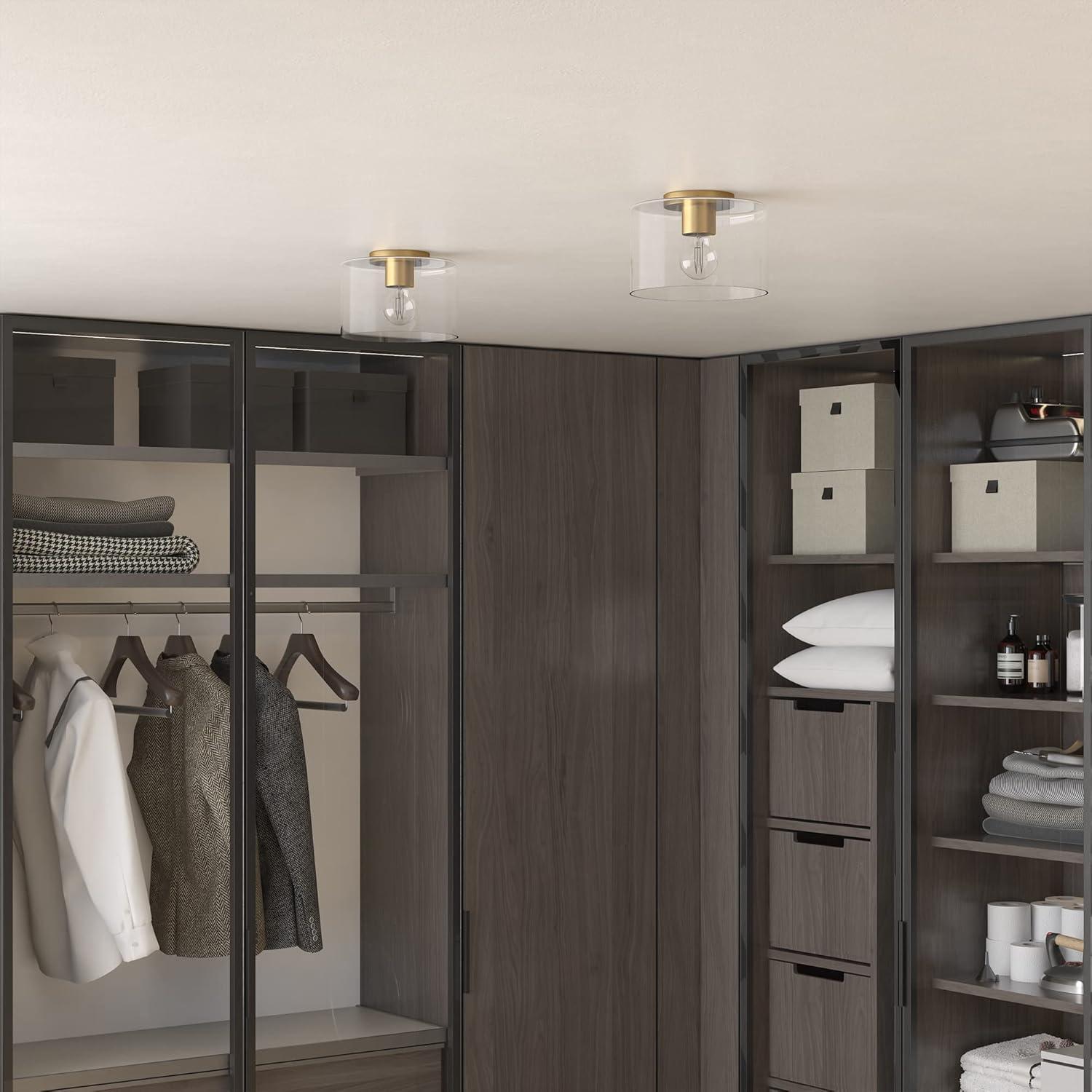 Evelyn&Zoe 10" Brass Finish Metal/Glass Semi Flush Mount