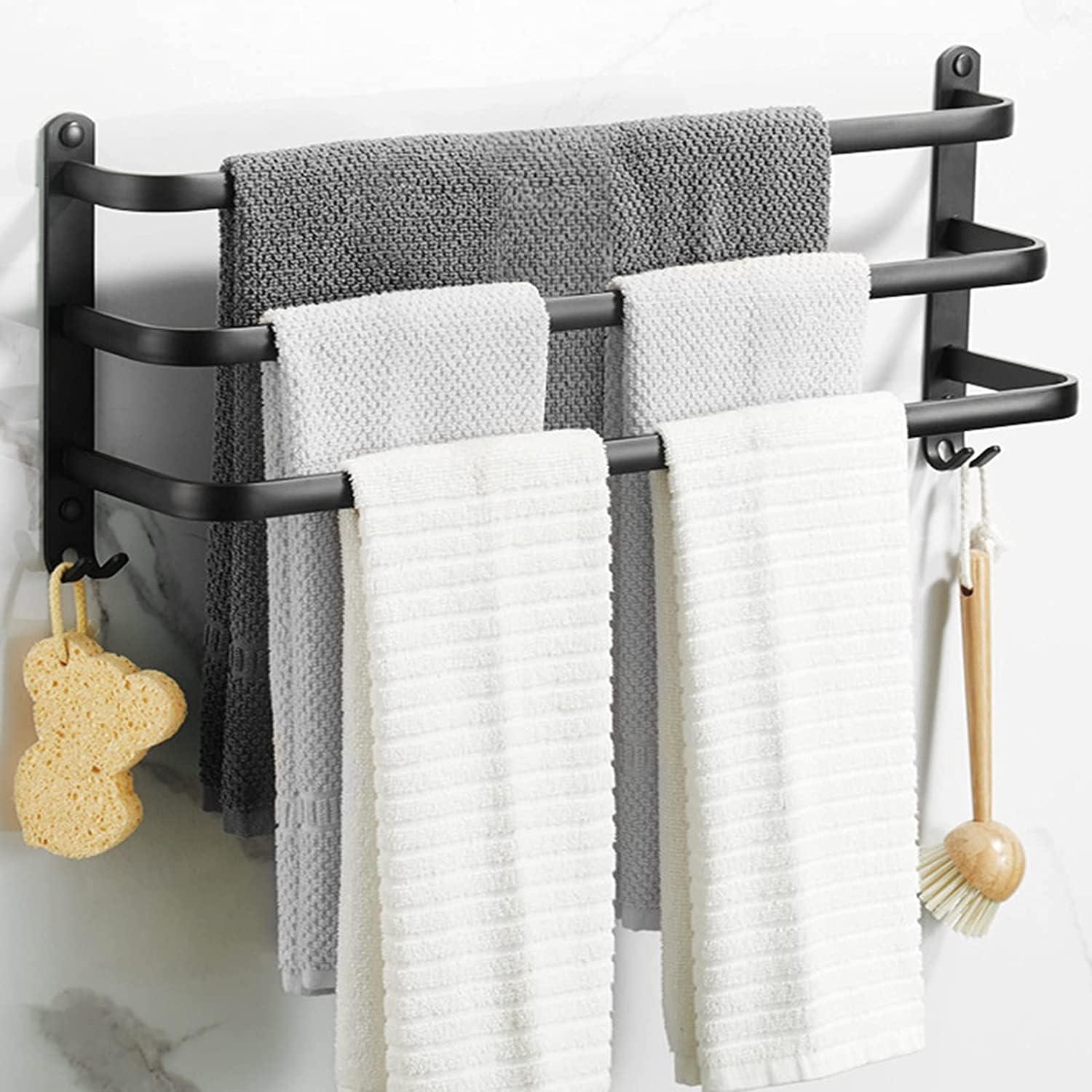 Black 24-Inch Wall Mounted 3-Tier Towel Rack