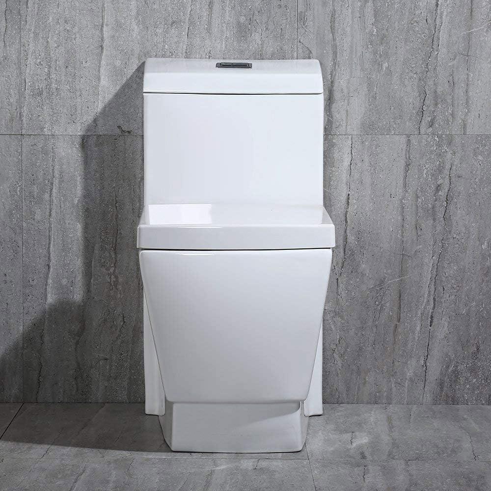 WOODBRIDGE T-0020 Dual Flush Elongated One Piece Toilet with Soft Closing Seat Design, Deluxe Square